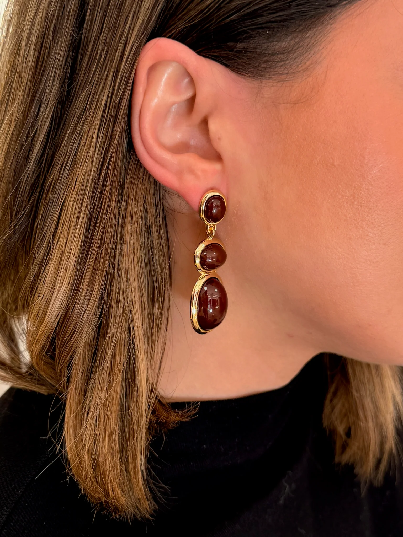 Pendientes de piedras ovaladas chocolate |Camila - Image 2