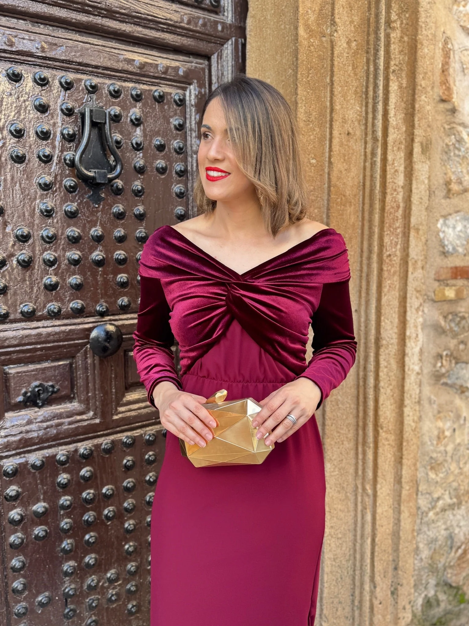 Vestido midi burdeos | Monnet - Image 4