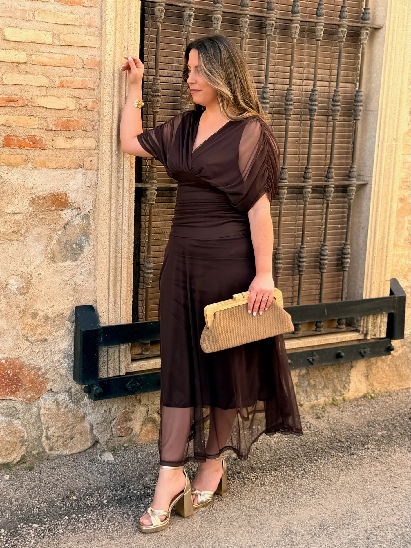 Vestido midi marron | Ariadna - Image 3
