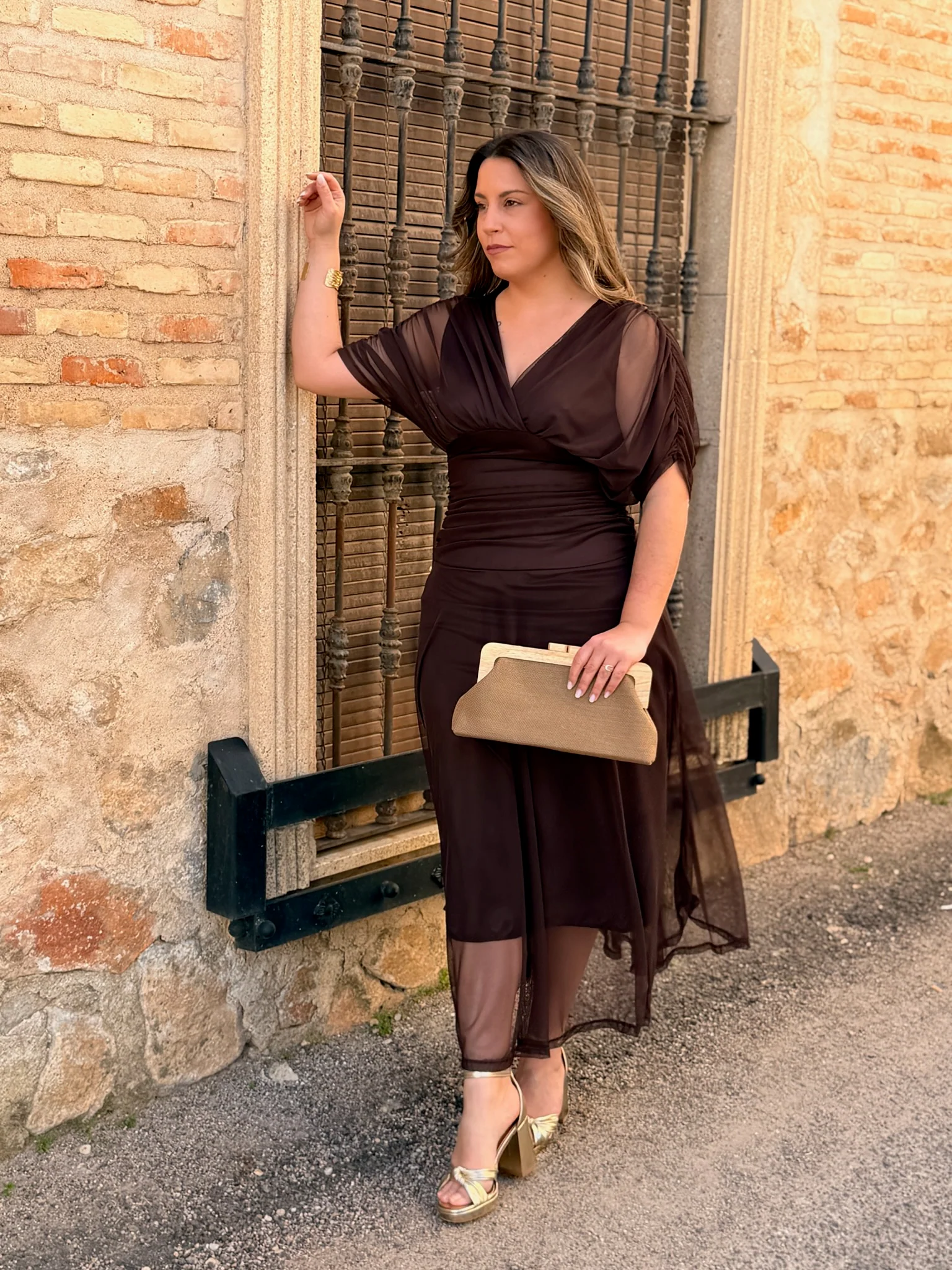 Vestido midi marron | Ariadna - Image 4