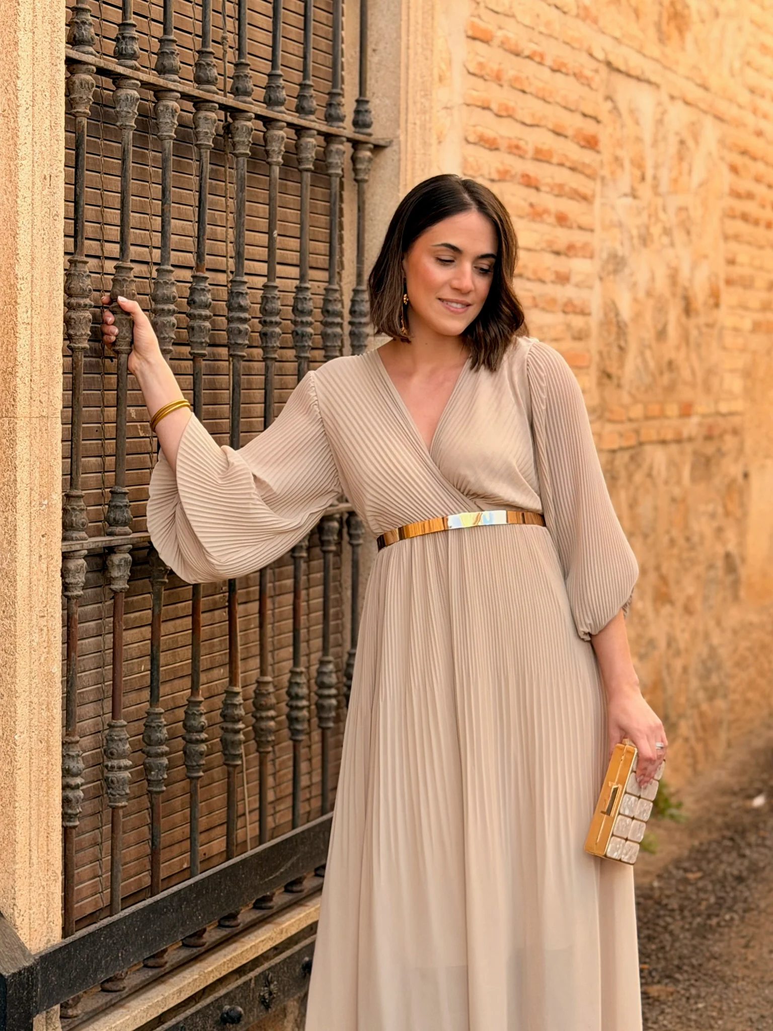Vestido plisado beige | Catalina - Image 5